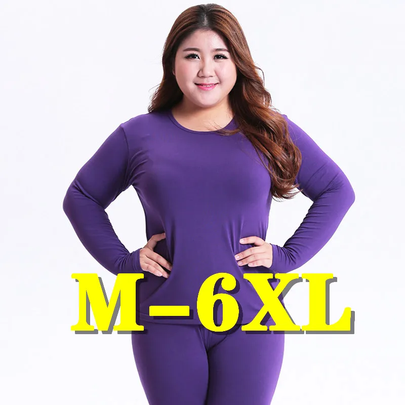 Women's Thermal Underwear Plus Size Woman Winter Autumn Warm Clothes Sleepwear Elastic Sets Seamless Long Johns Top & Bottom Set