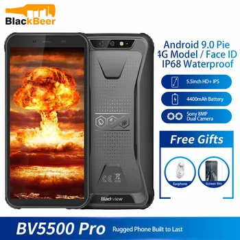Перейти на Алиэкспресс и купить Blackview BV5500 pro IP68 водонепроницаемый прочный мобильный телефон, 3 ГБ 16 ГБ, сотовый телефон 5,5 дюйма, Android 9,0, две sim-карты, смартфон, 4400 мАч, nfc