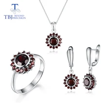 Натуральный ювелирный набор с гранатом Мозамбик, драгоценный камень, простой дизайн, серебро 925 пробы, подвеска, серьги и кольцо, хорошее ювелирное изделие для женщин