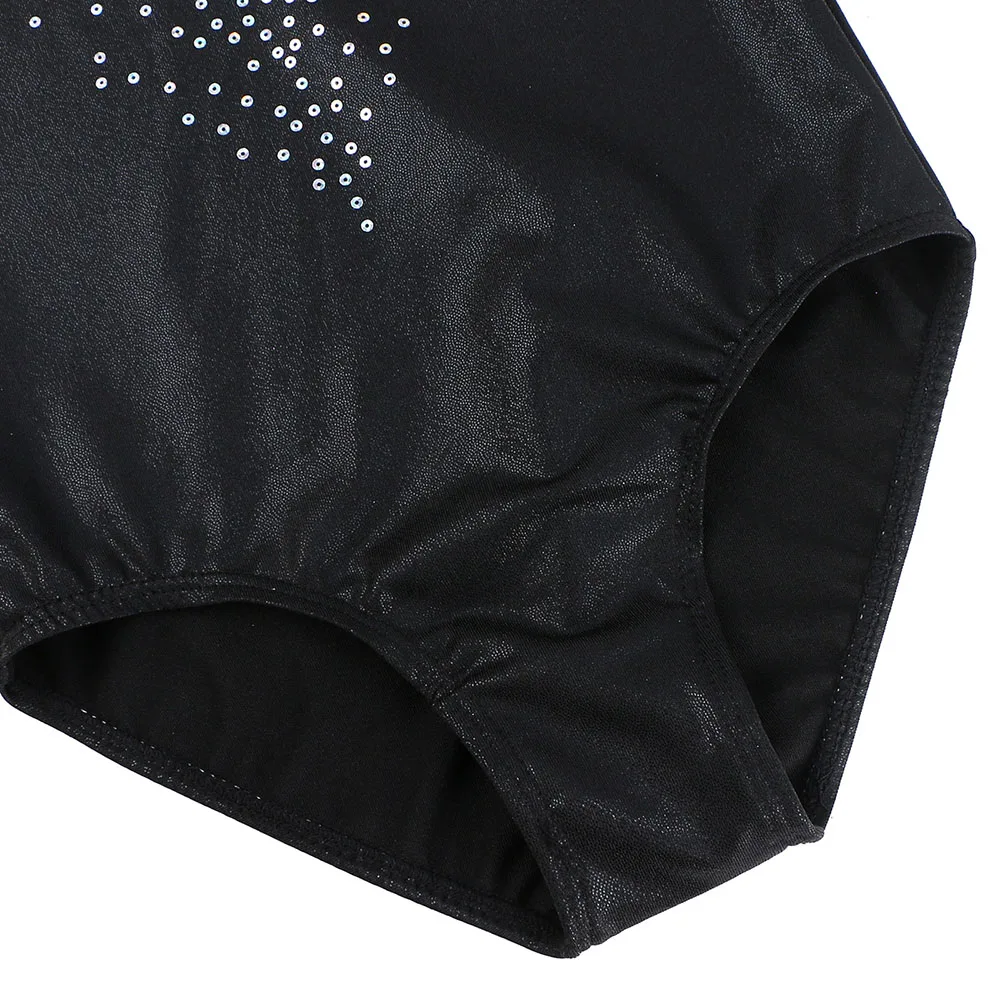 BAOHULU Black Sequins Girls Leotards for Gymnastics Mesh Long Sleeve Jumpsuit Ballet Bodysuit Kids Athletics Training Costume
