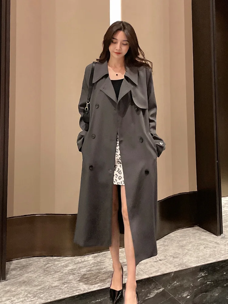 

High end windbreaker women's medium length 2021 spring and autumn new fashion loose temperament British fashion coat
