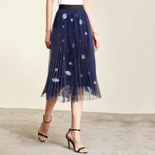 Женские юбки летняя Корейская версия планеты вышивка гофрированный с сеткой юбка нижняя фея Кружева стеганая одежда