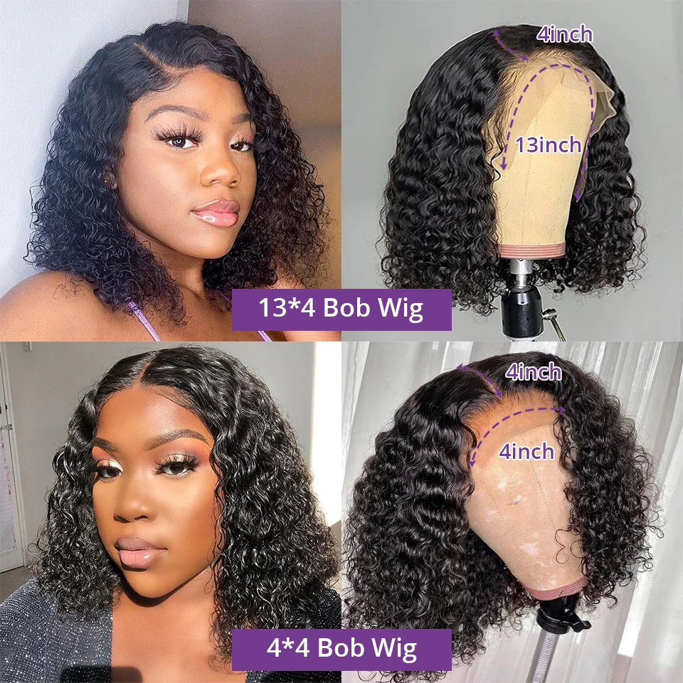 Deep Wave 13x4 Lace Front Wig Short Bob Jerry Curly Frontal Human Hair Wigs Brazilian  Remy Pre Plucked 4x4 Closure180% Density