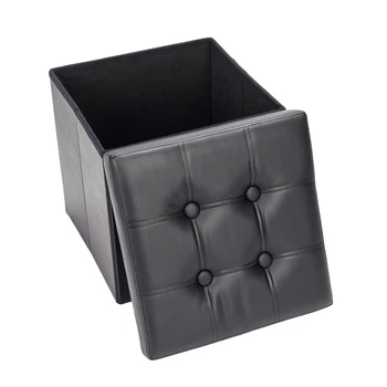 

Folding Storage Ottoman Cube with Practical PVC Leather Square Cube Foot Rest Stool/Seat - 15" x 15" x 15"