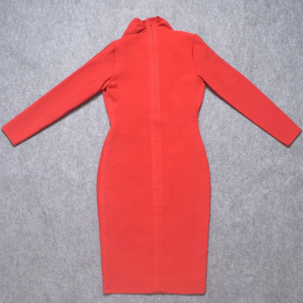 Новая мода красное с длинным рукавом глубокий v-образный вырез сексуальное вязаное весеннее hl облегающее Бандажное платье