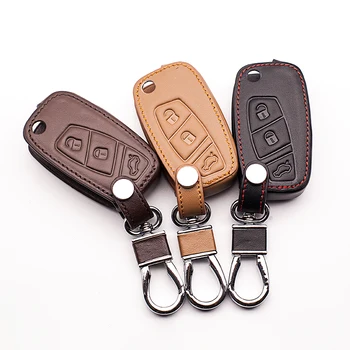 

Special offer 100% leather car key case genuine leather key chain ring cover 3 Buttons fold for FIAT Panda Stilo Punto Doblo
