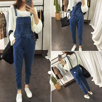 

Loose Cute Age Reduction Cowboy Bib Female Nine Points Leisure Slim Autumn 2020 Seasonal Thin Section Siamese Pants