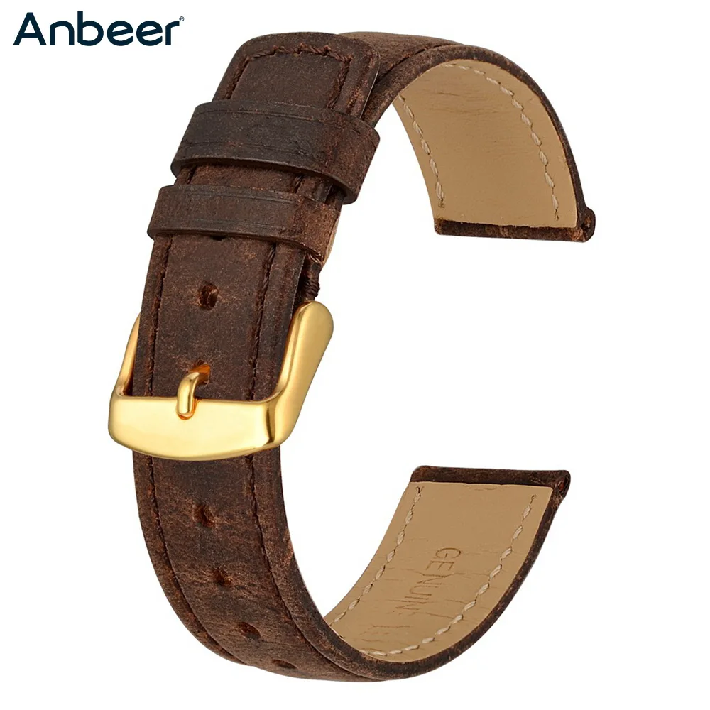 

Anbeer Luxury Style Watchband 18mm 20mm 22mm Genuine Leather Watch Strap Elegant Vintage Retro Bracelet for Men Women