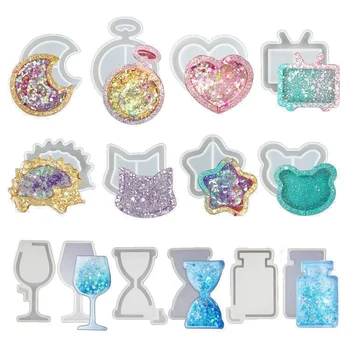 

Resin Molds Resin Shaker Mold , Crystal Silicone Molds, Epoxy Resin Molds with Moon, Heart, Star, Hourglass, Cat, Wine Glass, Pe