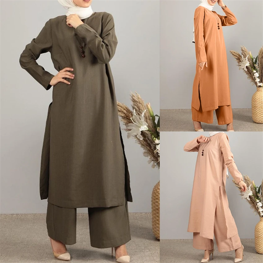 Vestidos turcos modestos para mujer, traje musulmán de Dubái, Eid Ramadán, Color puro, cobertura completa, vestido moderno para mujer|Ropa islámica| AliExpress