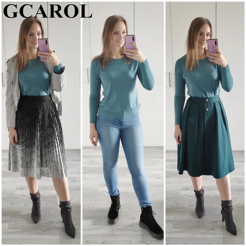 GCAROL, Новое поступление, Осень-зима, 30% шерсть, свитер, стрейч, OL, вязанный джемпер, яркий цвет, базовый, вязаные топы, S-2XL