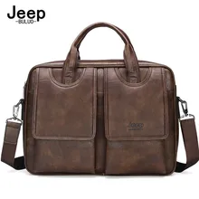 JEEP BULUO Men's Bags split leather Briefcase Travel Case Easy to Carry Multifunctional Large Space Handbag 14-inch Computer Bag