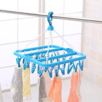 

32 Clips Folding Clothes Hanger Dryer Windproof Socks Underwear Drying Rack Children
