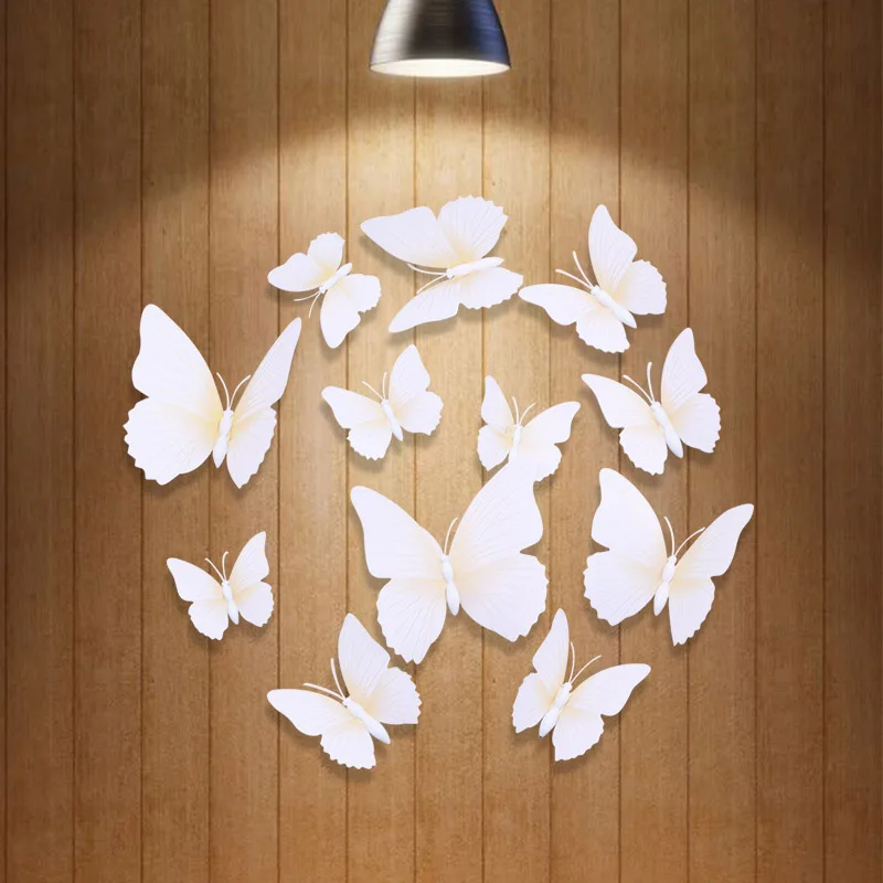 Pretty Simulate 3D Butterflies Wall Stickers Vivid Colored Butterfly PVC Material Art Decals Home Sticker Party Supplies 12pcs