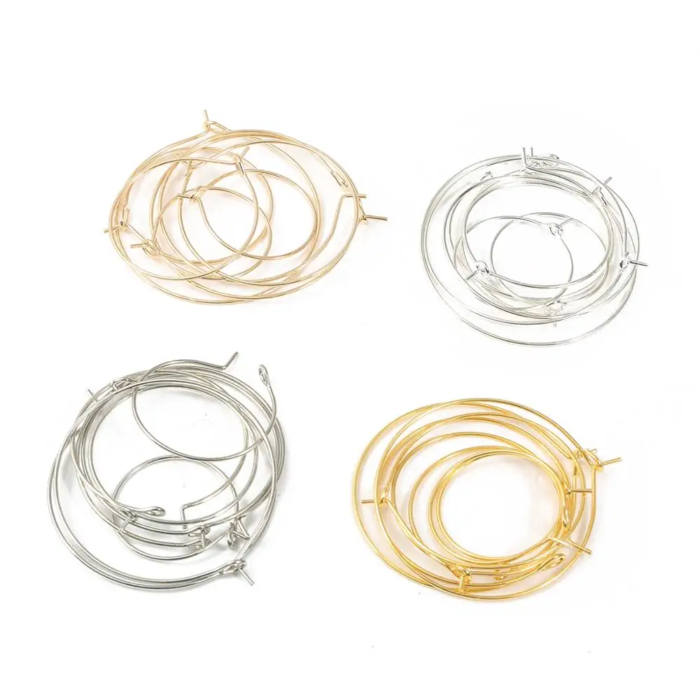 

50pcs/lot 20 25 30 35 mm Silver KC Gold Hoops Earrings Big Circle Ear Wire Hoops Earrings Wires For DIY Jewelry Making Supplies