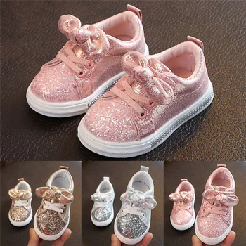 

New Fashion Kid Girls Child Bow Sequin Soft Sole Sport Shoe Baby Infant Casual Training Shoe