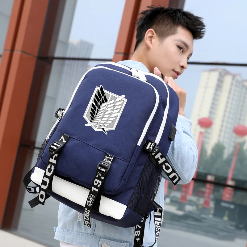 IMIDO Anime Pattern Backpacks for Teenagers Canvas Black Travel Bags Students Laptop Bag Boys Girls Back to School Backpack