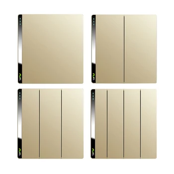 

86 Type Wall Light Switch, 1 2 3 4 Gang 1 2 Way 10A 250V Gold Acrylic Mirror Decoration Panel Recessed Wall Rocker Switch
