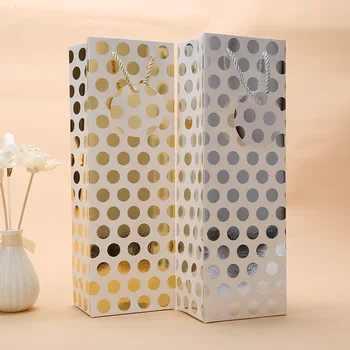 

Gold Silver Dots Gift Bags with Handle Portable Red Wine Paper Package Bags Wedding Birthday Christmas Favor Wrap Supplies