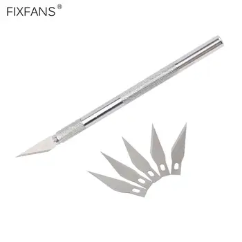 

FIXFANS Non-Slip Metal Scalpel Knife Tools Kit Cutter Engraving Craft Knives + 5pcs Blades for Mobile Phone PCB DIY Repair Tool