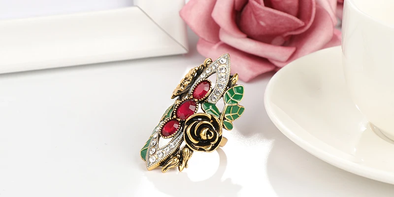 Kinel роскошные женские кольца античные, винтажные украшения золотой цвет мозаика Красный Циркон Зеленый Эмаль невесты свадебное кольцо Рождественский подарок