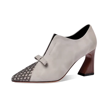 

Women silk Cow Leather Party Shoes Pumps Spring Summer bowties Decoration Pointed Toe New Arrival Fashion Shoes Woman