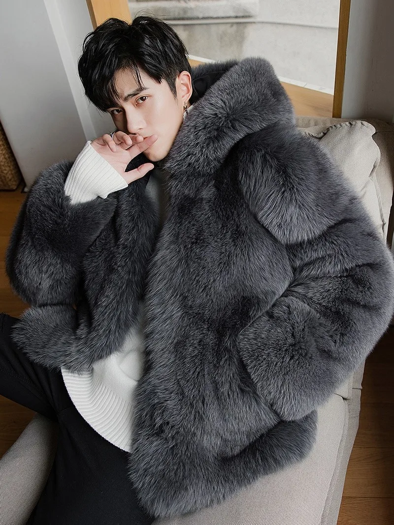 

2020 New Natural Fox Winter Jacket Real Coat Men Hooded Genuine Fur Jackets and Coats Warm 2290 KJ3319