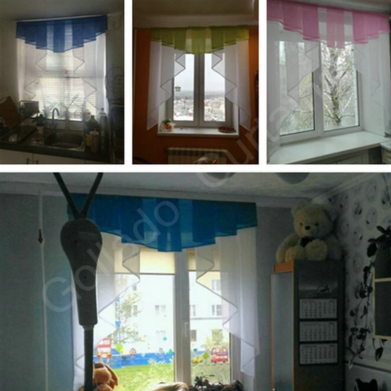 Fashion Pleated Design Stitching Colors Tulle Balcony Kitchen Window Curtain One Set|curtain design|designer curtainsfashion curtain |