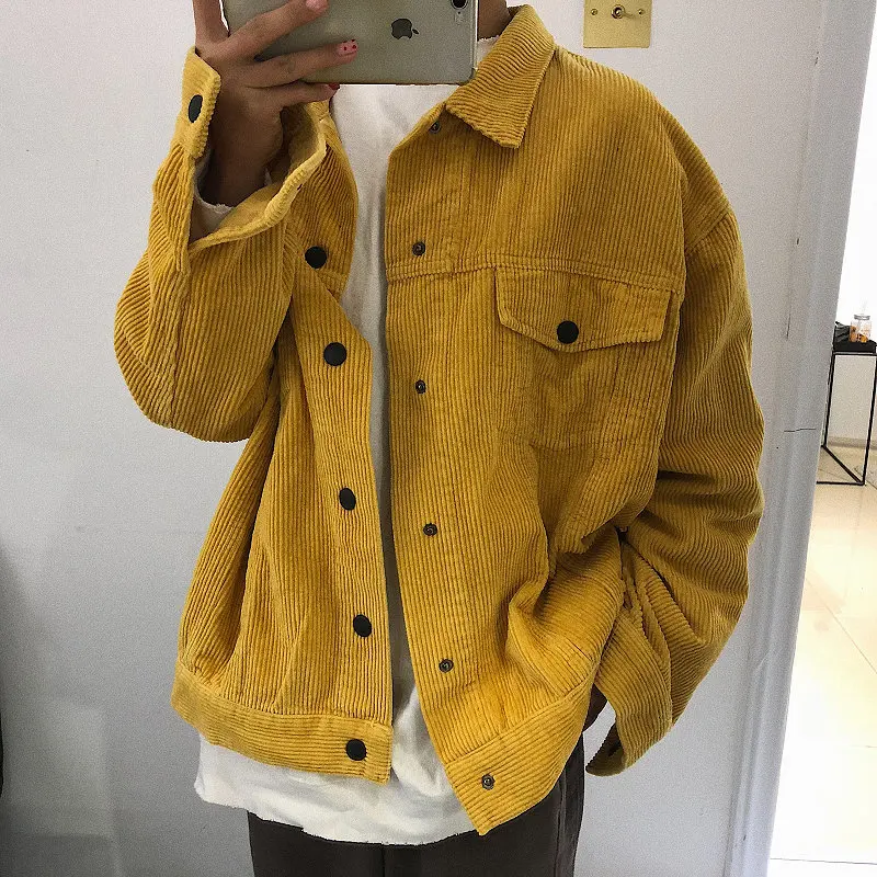 

HziriP Hot Selling Vintage Corduroy Spring Autumn Casual 2019 Loose All Match Solid Pockets Warm High Street Students Coats