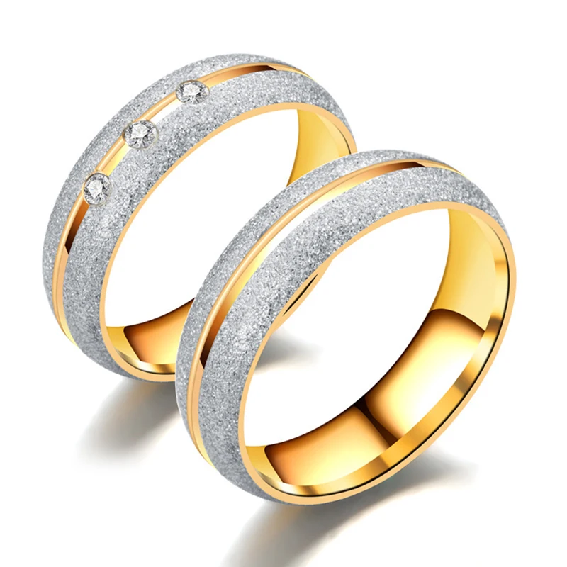 

Couple Ring Gold two-tone Matte Stainless Steel Zircon Wedding Party Luxury Trendy Fashion Promis Romantic Jewelry Gift RF2