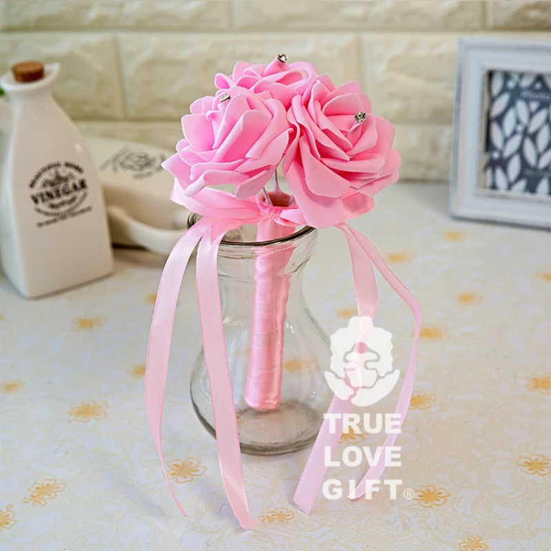 Красивый романтический свадебный букет цветок девушка невесты маленький букет невесты пена цветок лента со стразами de noiva
