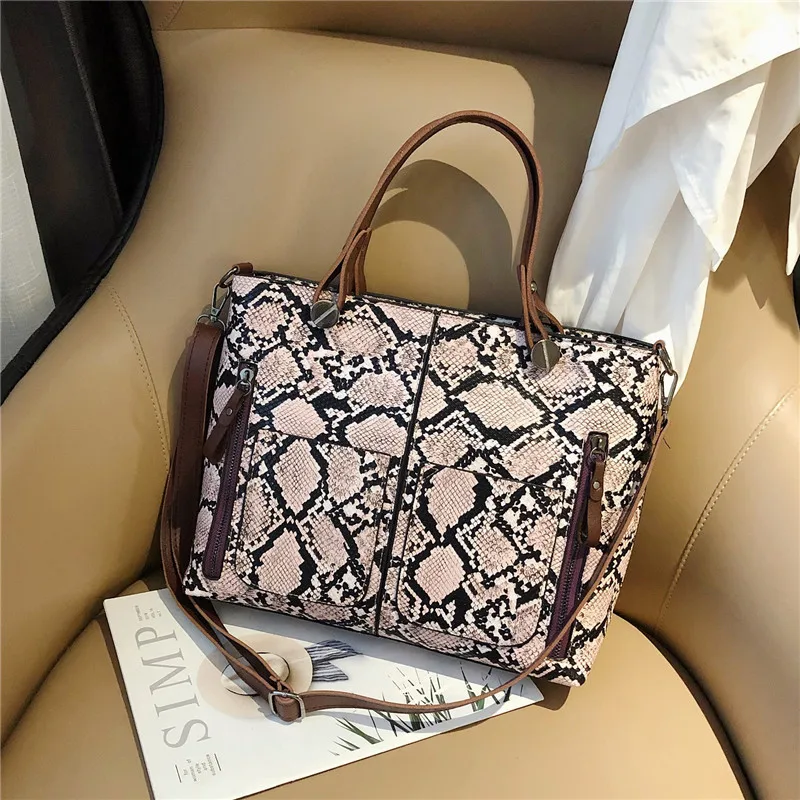

2019 New Style Snakeskin Hand Large Bag Europe And America Fashion WOMEN'S Bag Simple Glorious Shoulder Bag Versitile Fashion