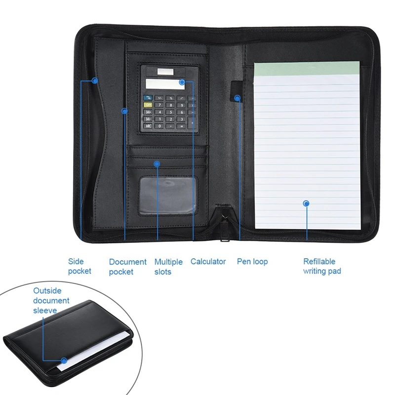 Padfolio искусственная кожа A5 Портативный Бизнес Портфель папка с калькулятором для деловых людей или интервью
