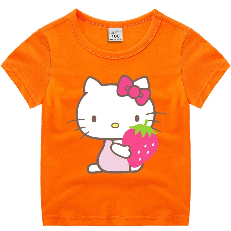Футболки для девочек с принтом «hello kitty»; летние хлопковые футболки; топы для детей; одежда для малышей; черно-белая детская футболка; блузка; костюм