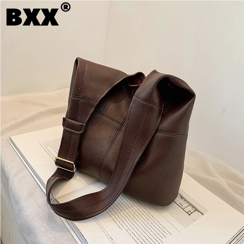 [BXX] Simple Solid Color PU Leather Shoulder Bags For Women Spring Trend Branded High Capacity Handbags and Purse HP011 | Багаж и сумки