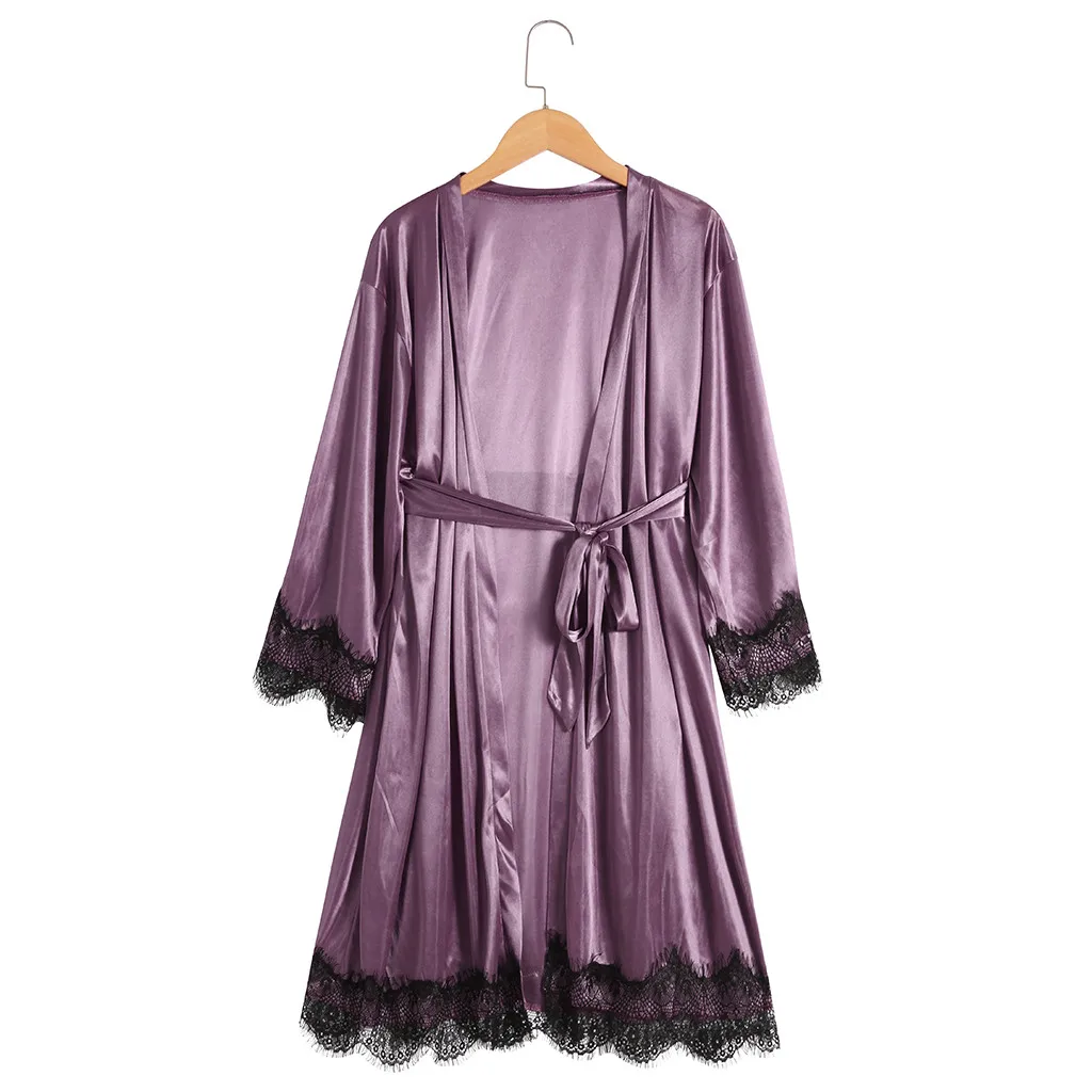Женское сексуальное кружевное атласное белье, пижамный комплект, ночное белье, женское нижнее белье, комплект для сна, женская одежда для сна, 3 шт., костюмы, пижама mujer