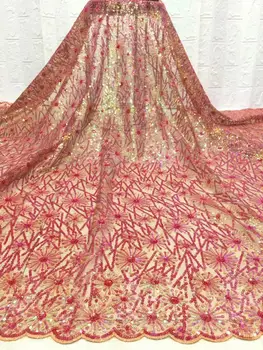 

High-quality African sequins lace fabrics 5yards French lace fabrics for women's dresses wholesale FD724