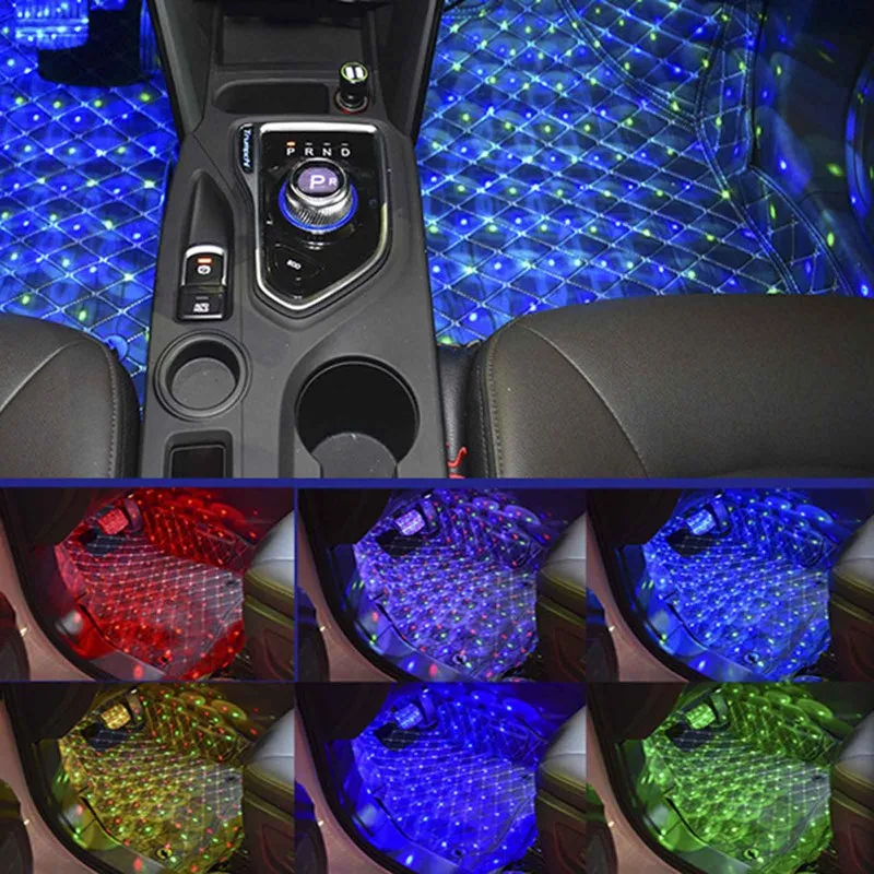 

4-In-1 LED Car Interior Dash Floor Light Starry Galaxy Atmosphere Neon Lamp With Sound Music Control Auto Decoration Accessories