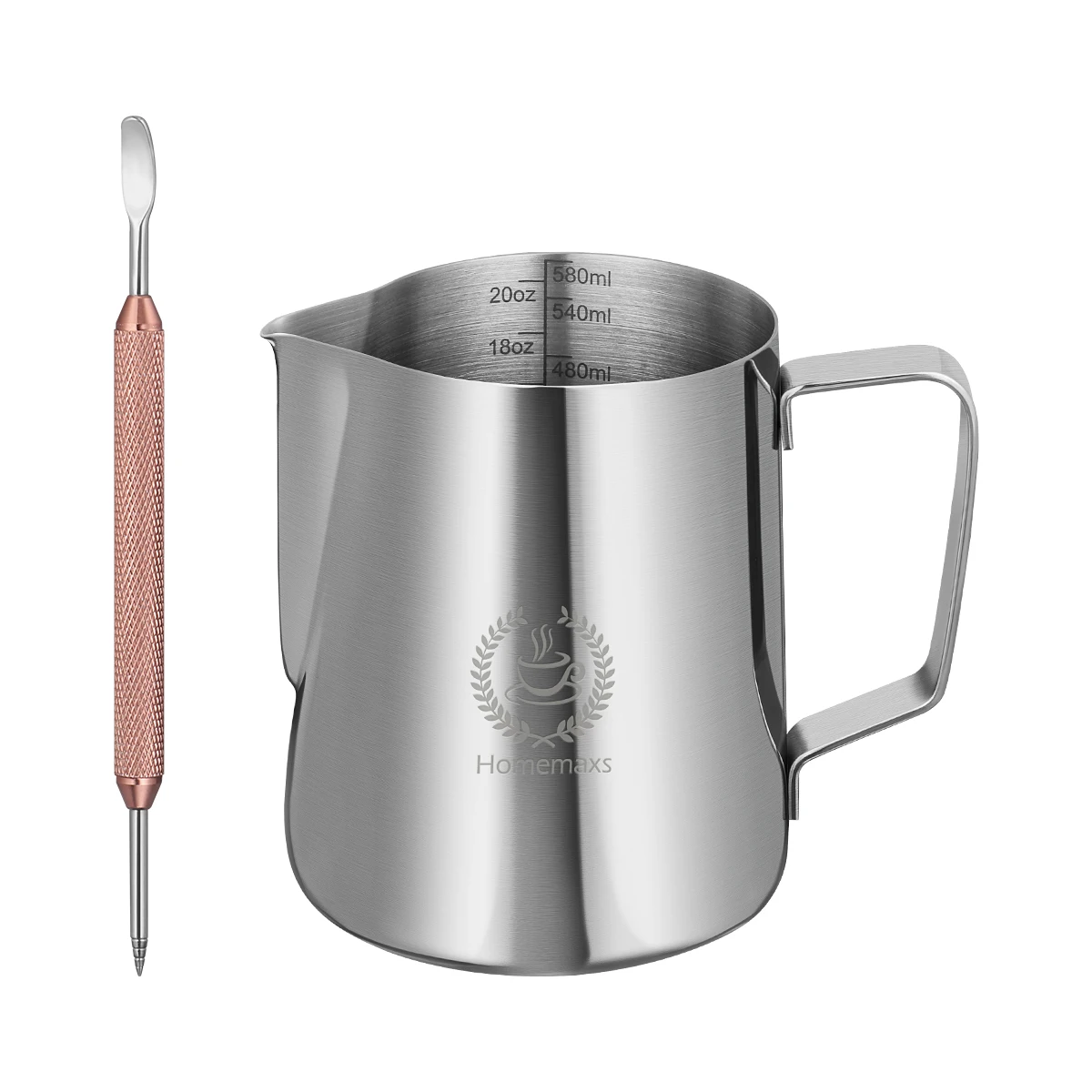 

HOMEMAXS 20oz/600ml Milk Pitcher with Latte Art Pen Stainless Steel Milk Frother Pitcher Coffee Espresso Cappuccino and Latte
