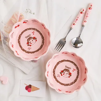 

Lovely pink Japanese milk bowl girl heart fruit salad plate oatmeal breakfast bowl lace snack dish vegetable pot HP91902 l
