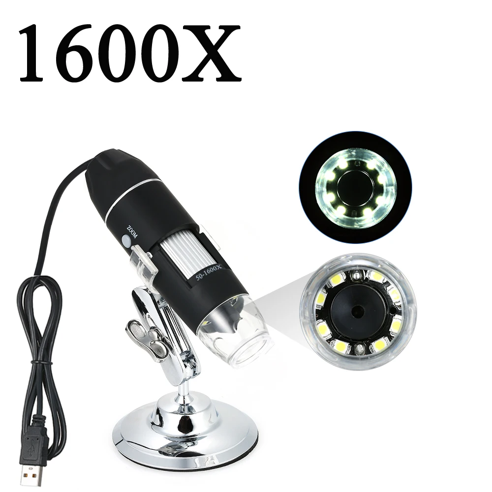 USB Microscope Endoscope-Camera Magnifier 1600x1000x Stereo 8 LED