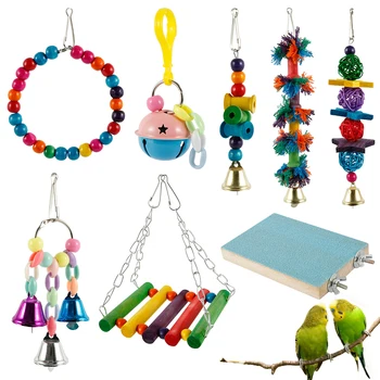 

8PCS/set Parrots Toys And Bird Accessories For Pet Toy Swing Stand Parakeet Cage African Grey vogel speelgoed parkiet