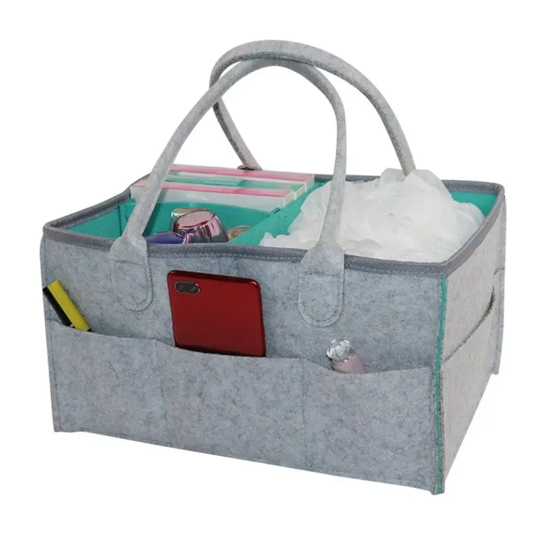 Portable Baby Diaper Organizer Shower Basket Nursery Storage Bin Car Travel Tote with leather handles - Цвет: GG