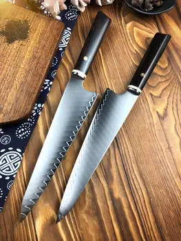 

chef knife Japanese vg10 damascus steel master kitchen knives kiritsuke 67 layers with ebony wood full tang handle
