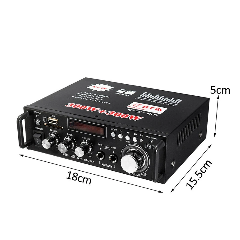 600 Вт Bluetooth стерео усилитель звука для автомобиля дома HiFi Музыка SD USB FM AMP 12 В/220 В