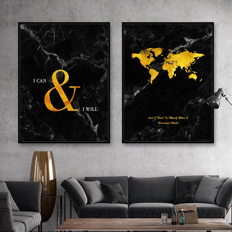 

Vintage Abstract Golden Map canvas wall poster Unique world map print canvas painting wall art for living room