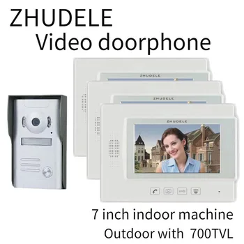 

ZHUDELE CCD Camera Home Security Video Intercom Doorbell System 7" Video Door Phone system Kits Support extra CCTV Camera 1V3