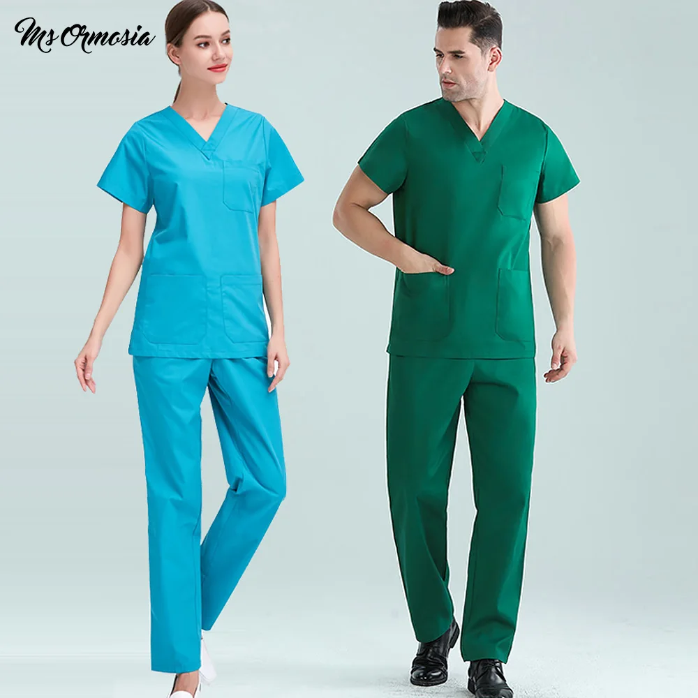 

new Pure Cotton Fashion Short Sleeve Nursing Uniform Beauty Salon Set Dental Health Care Workwear Uniform Lab Frosted Top Pants