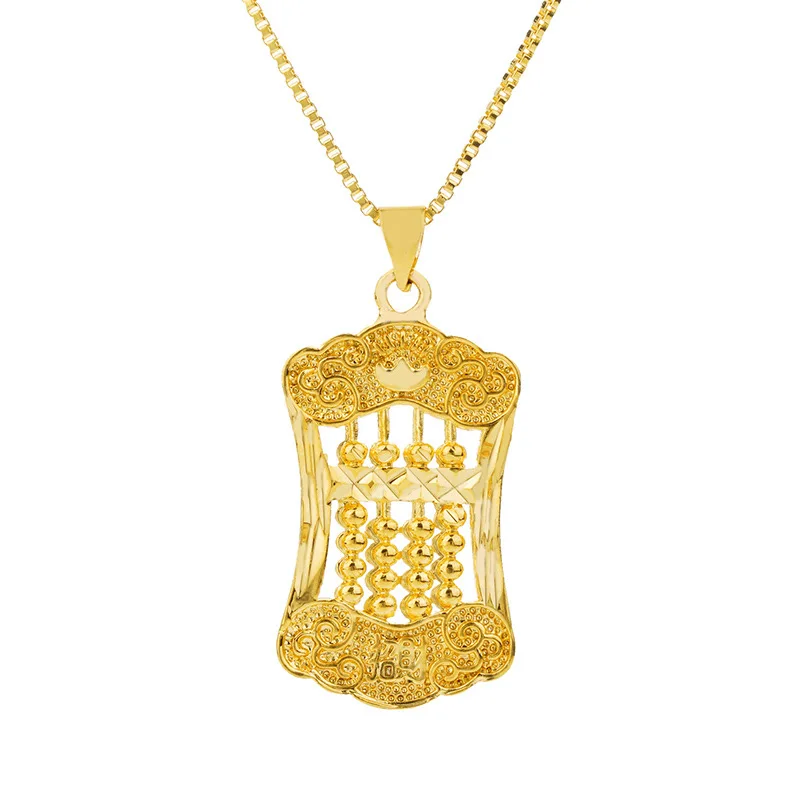 gold pendant OMHXFC,, Европейская мода, красивая женская и мужская обувь, подарок на день рождения, свадьбу, RUYI Abacus, 24KT, золотое ожерелье, подвеска, шарм, PN320 - Цвет камня: gold pendant