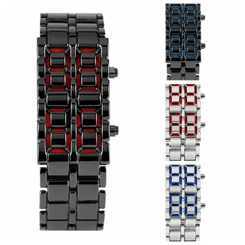 

Mens Watch Full Metal Digital Lava Wrist Watch Iron Metal Red LED Blue LED Samurai for Men Boy Sports Dress Watches Reloj Hombre